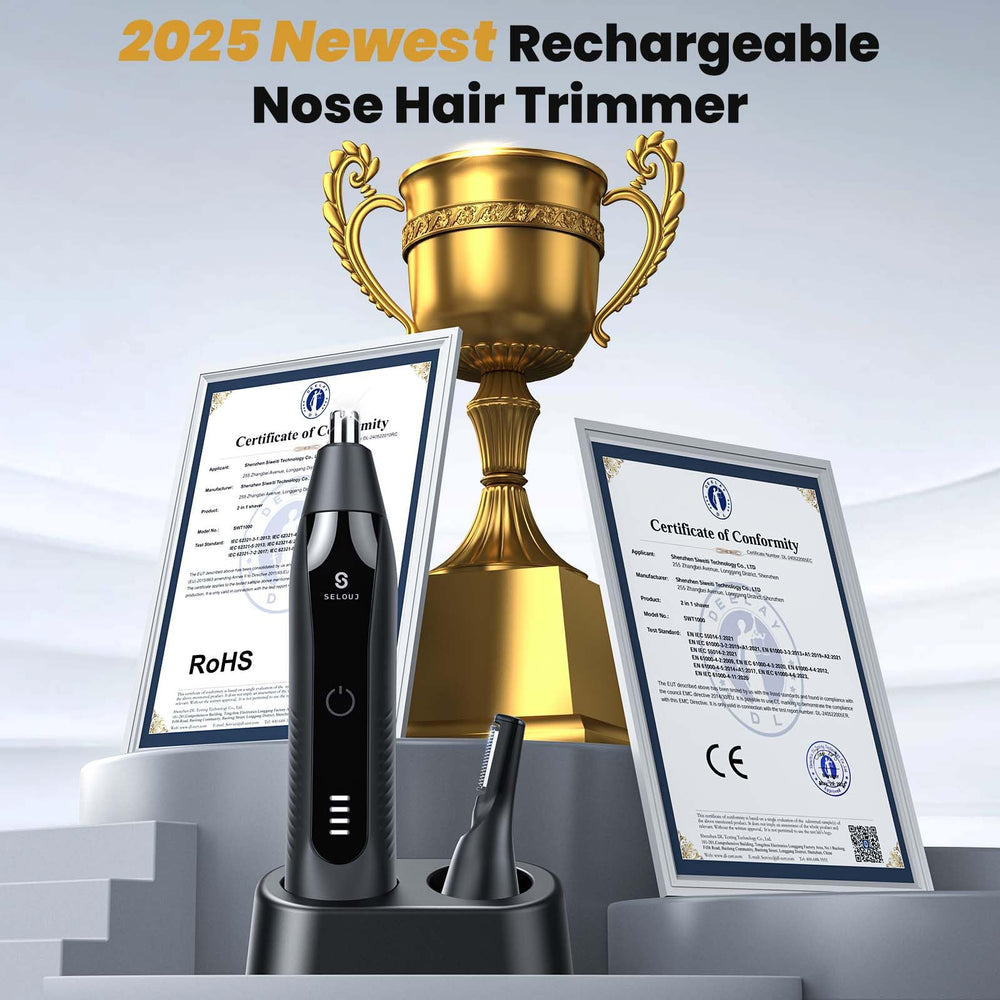Selouj nose-ear-trimmer-power-motor shows 13,000 RPM efficiency for fast trimming.