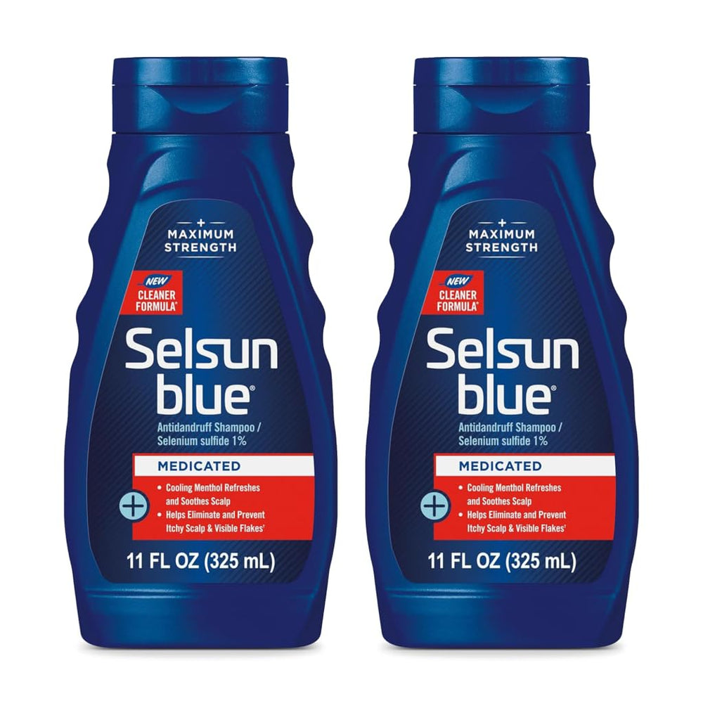 Selsun Blue medicated antidandruff shampoo bottle front view for maximum-strength care
