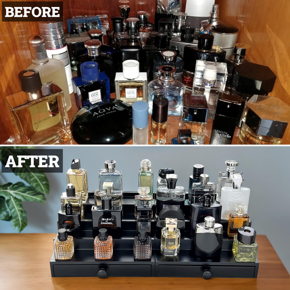 SeLuM black wood finish detail adds modern luxe to a vanity or dresser.