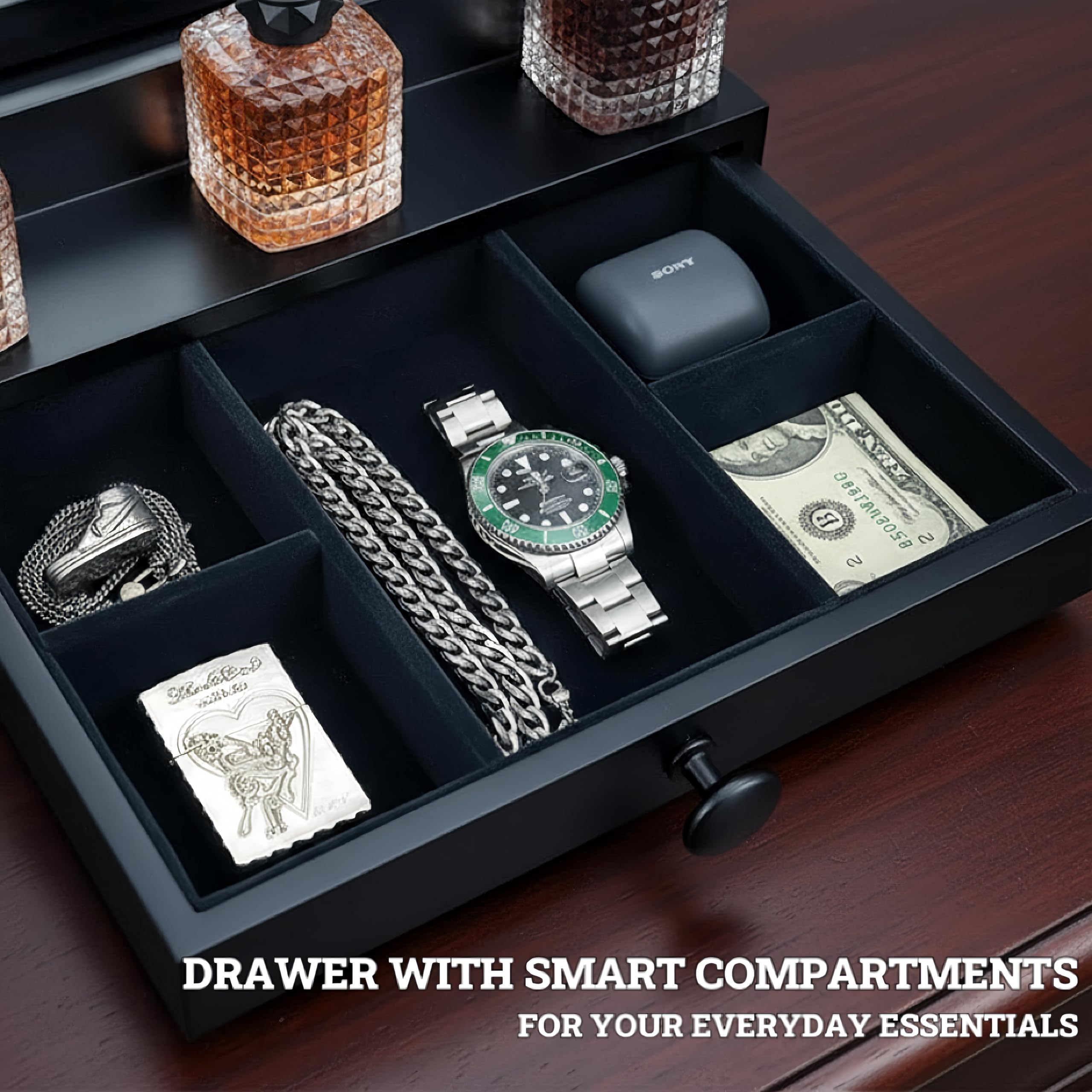 SeLuM space-saving dresser display shows elegant organization on a countertop.