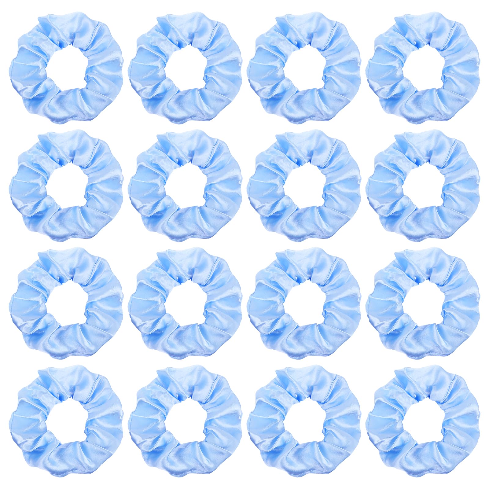 Semato 16-pack satin scrunchies in light blue for smooth wear and versatile styling.