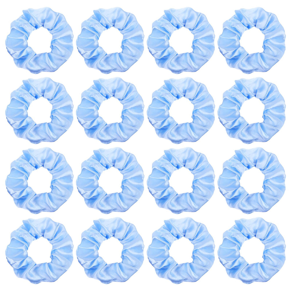Semato 16-pack satin scrunchies in light blue for smooth wear and versatile styling.