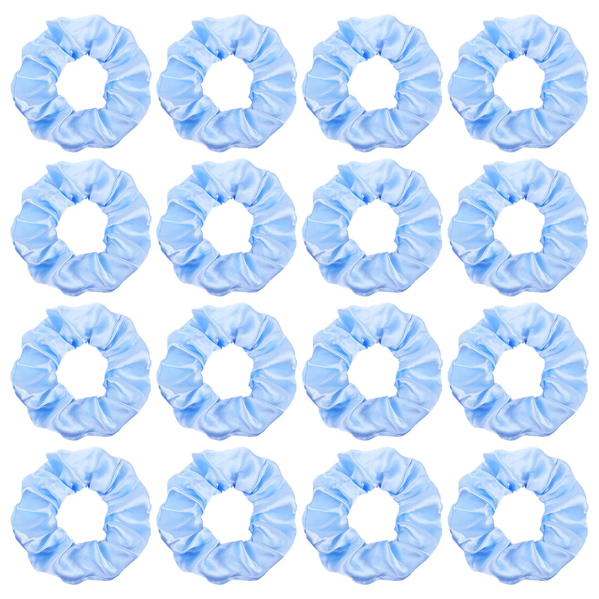 Semato 16-pack satin scrunchies in light blue for smooth wear and versatile styling.