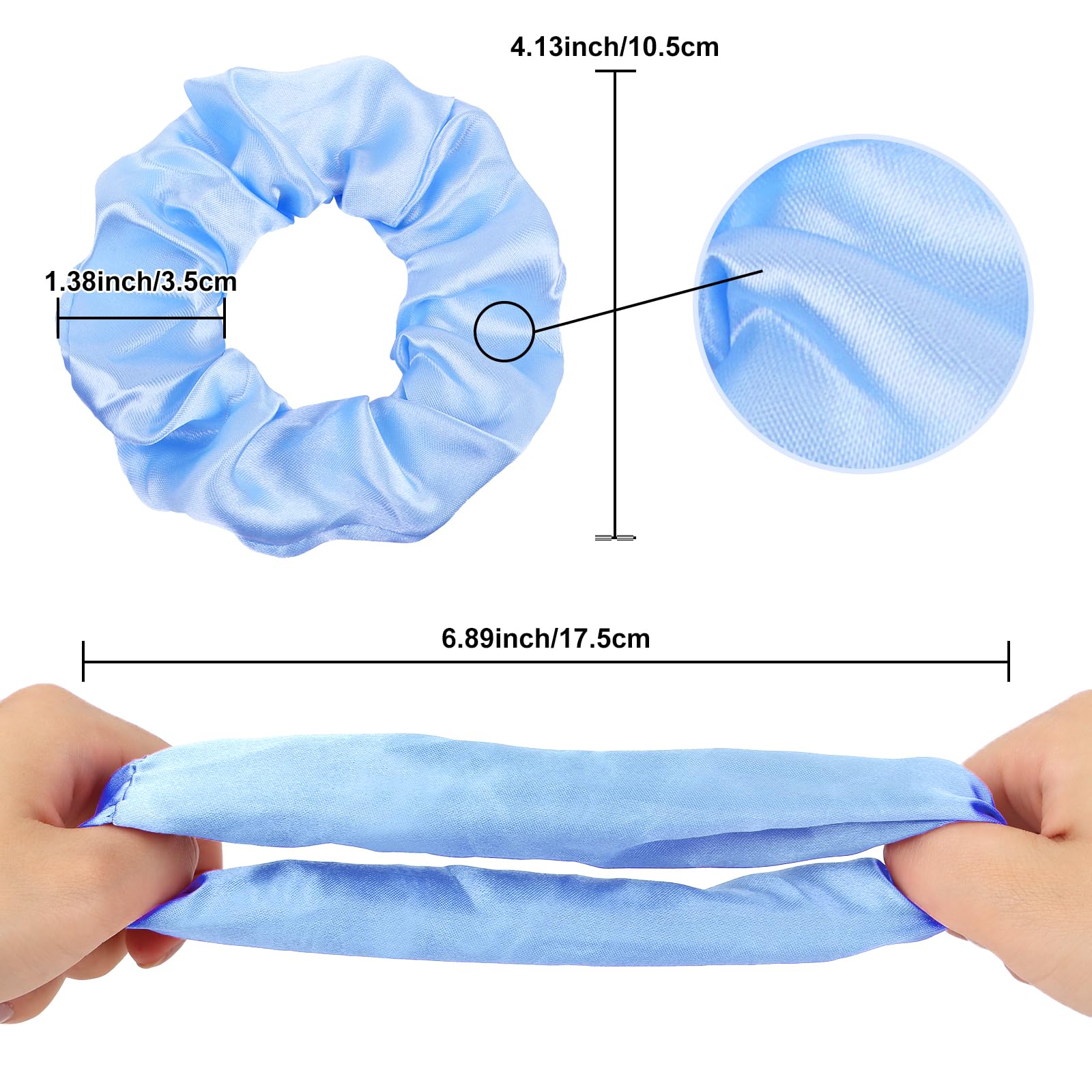Semato bridesmaid gifts satin scrunchies in light blue ideal for bridal party photos.