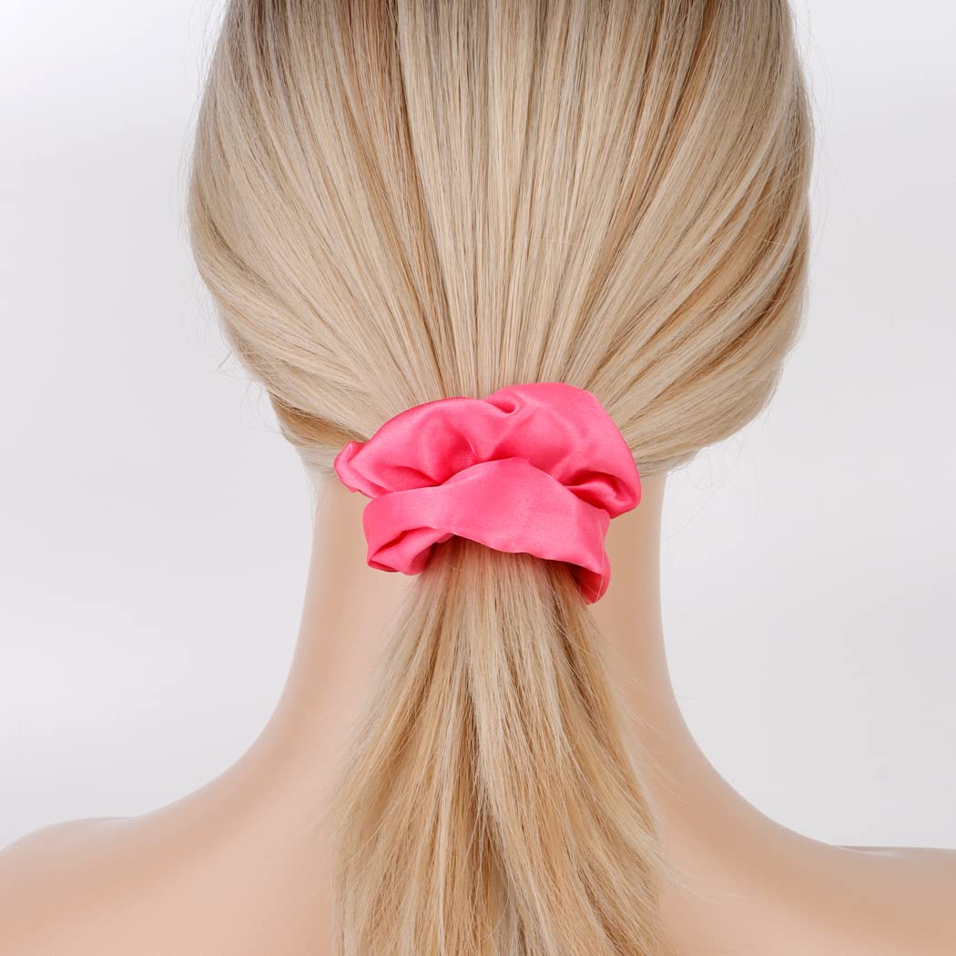 Semato satin scrunchies hot pink braided look showing gentle styling