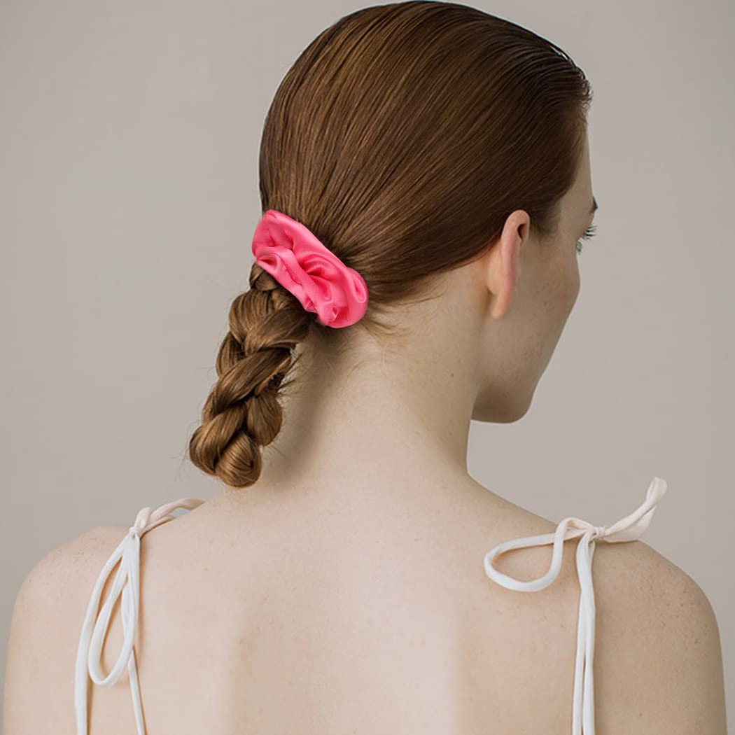 Semato satin scrunchies hot pink bridesmaids group shot for party favors