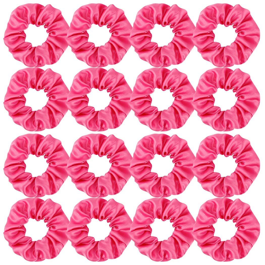 Semato satin scrunchies hot pink close-up, silky hair protection in use