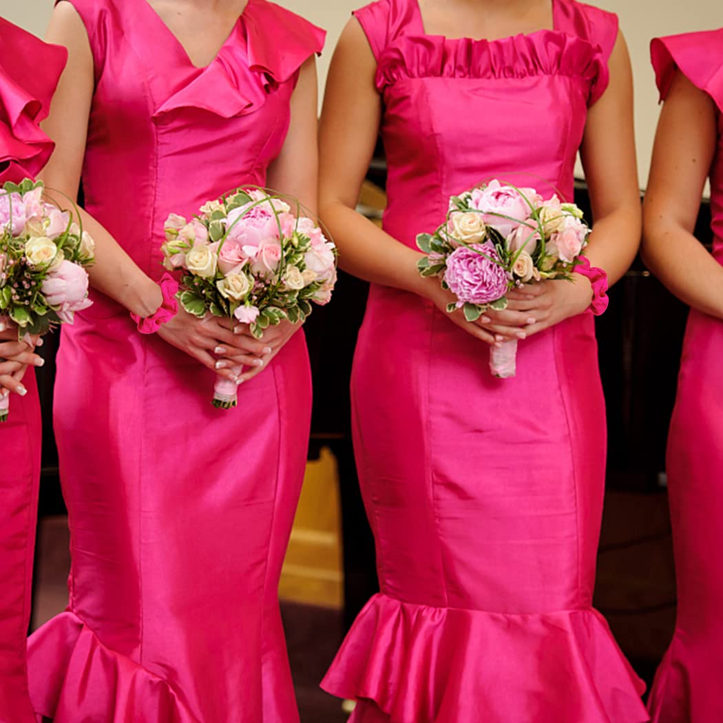 Semato satin scrunchies hot pink on-hand photo highlights stretchable comfort