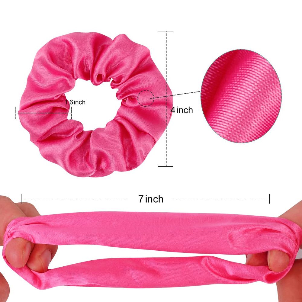Semato satin scrunchies hot pink on table with props for events