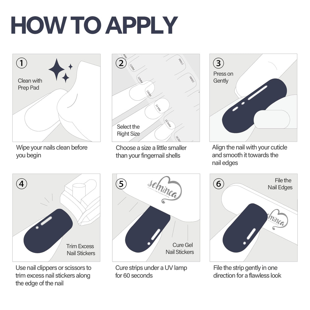 Seminca 18-sizes guide card ensures a precise fit.