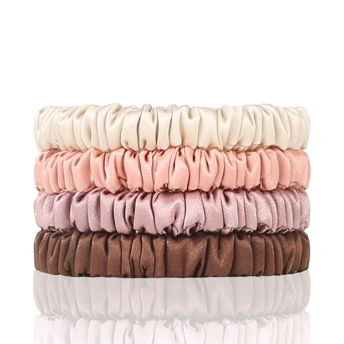 SEMRUE silk hair ties in beige show premium mulberry silk for gentle hair styling.