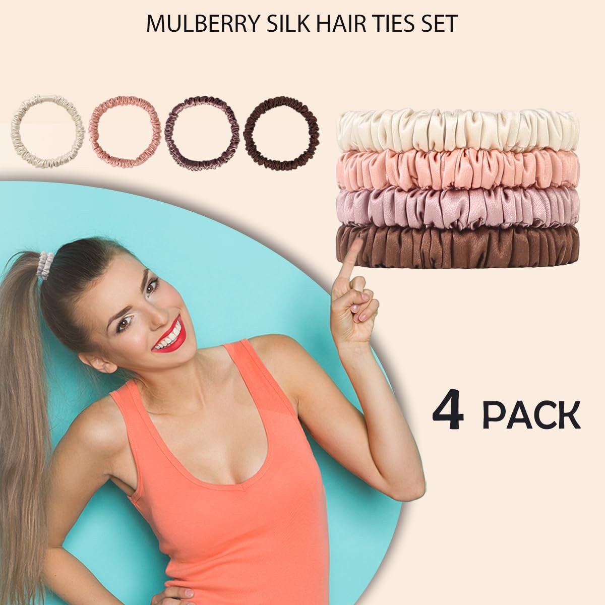 SEMRUE cameo brown silk hair tie blends with warm tones and reduces snagging.