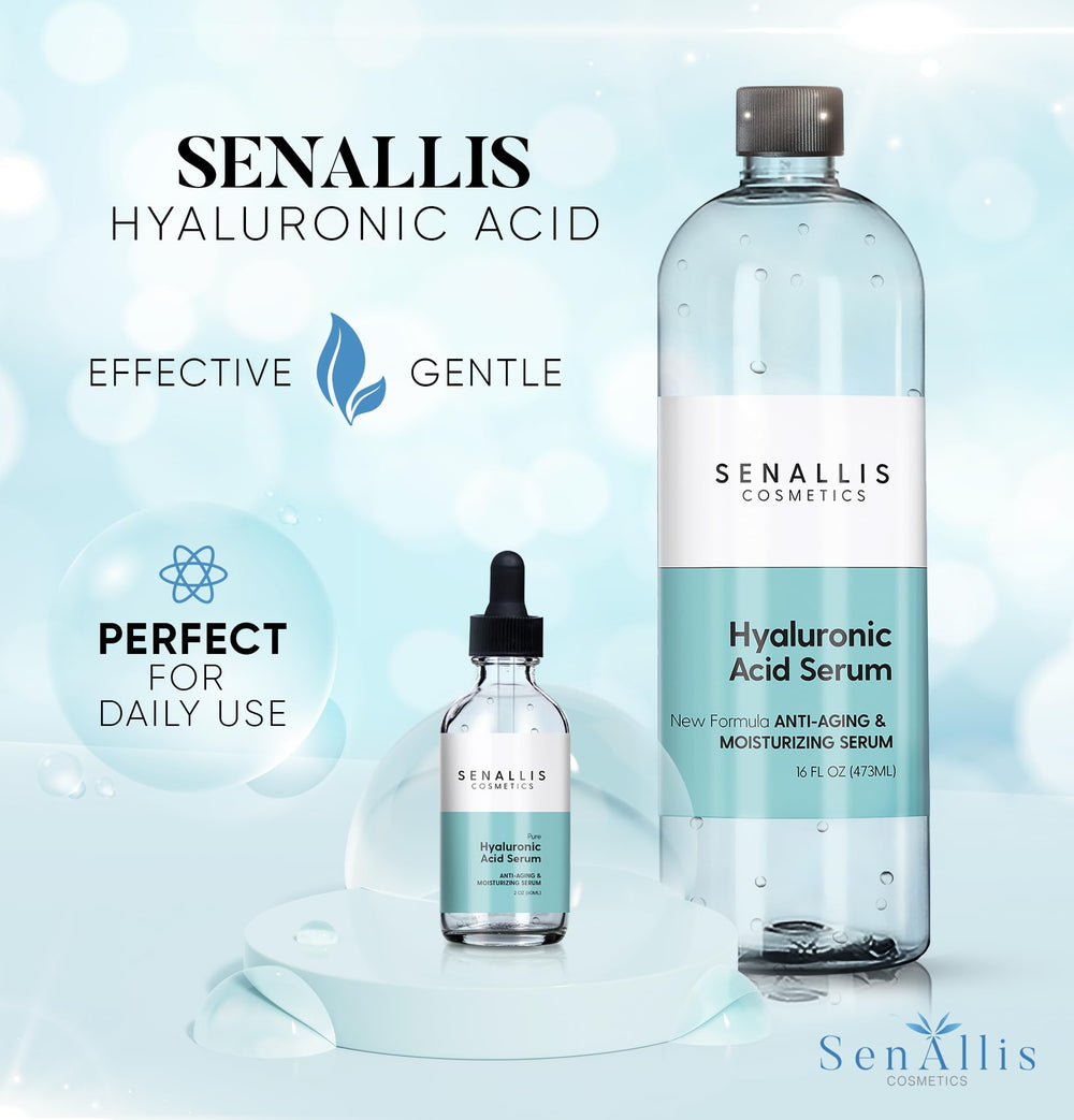 SenAllis Hyaluronic Acid Serum drop-dispensing image demonstrates controlled use and minimal waste.