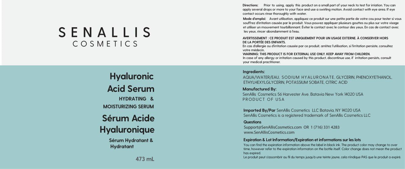 SenAllis Hyaluronic Acid Serum made in USA label signals domestic manufacturing quality.