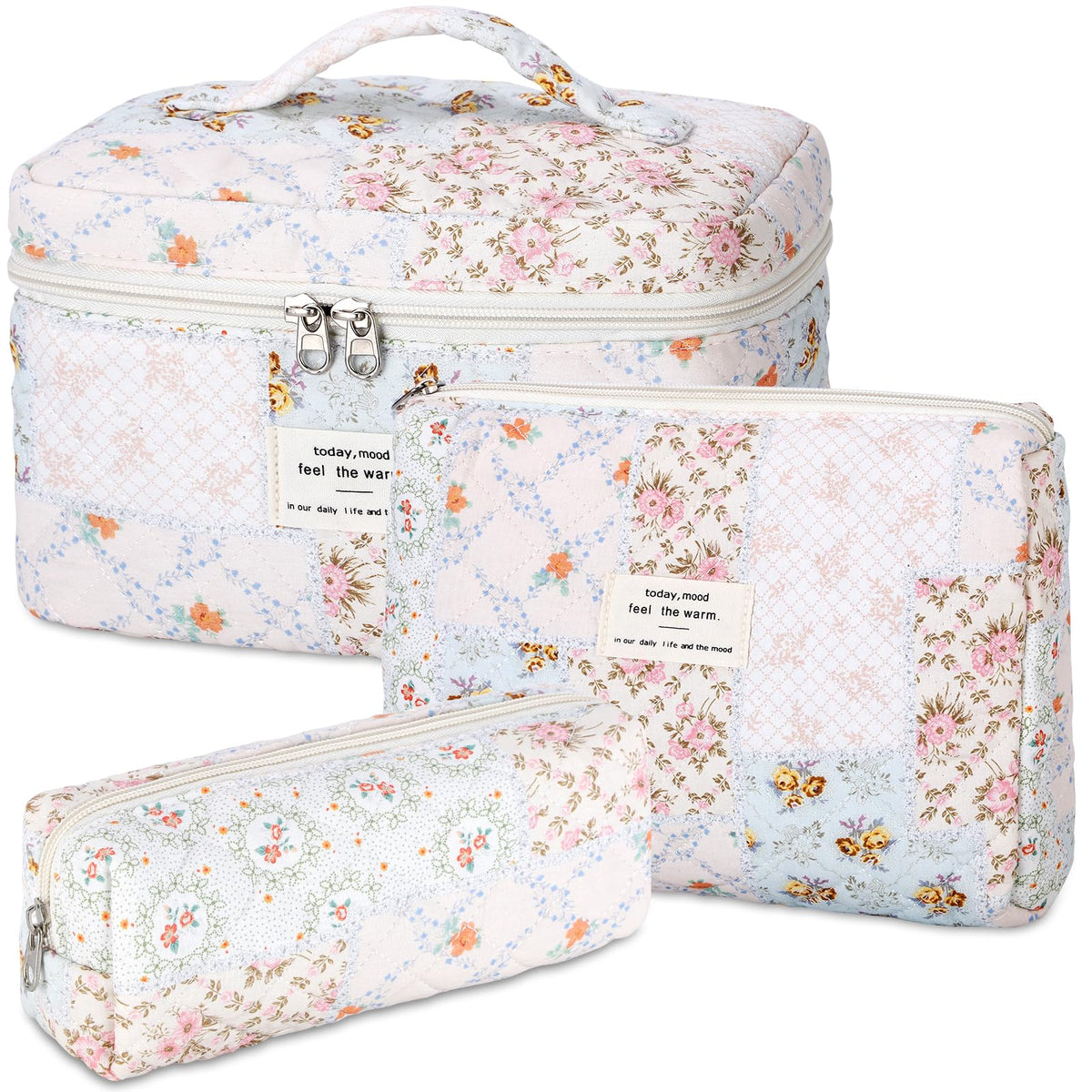 Senbowe floral makeup bag 3-pack large demonstrates organized storage for cosmetics on the go.