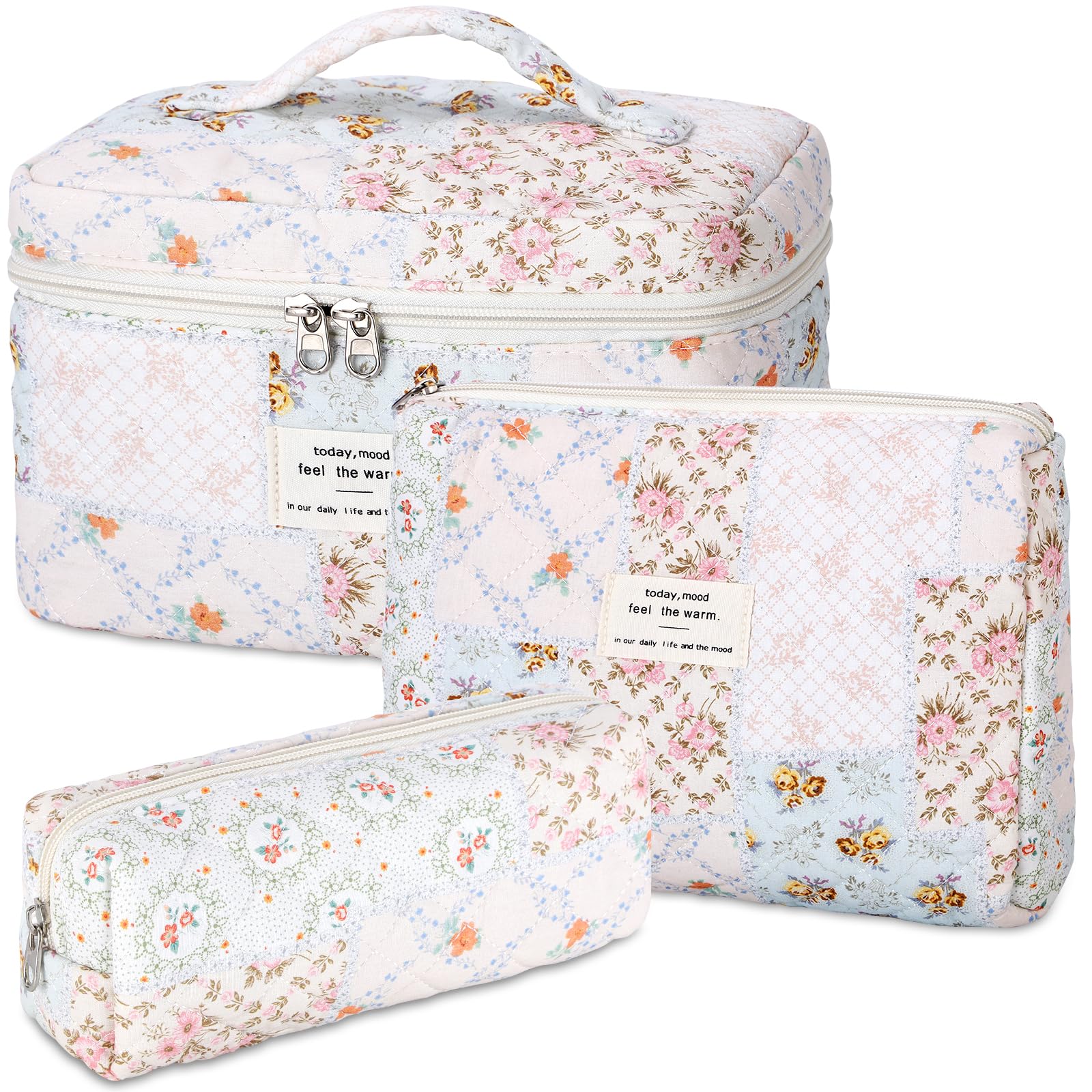 Senbowe floral makeup bag 3-pack large demonstrates organized storage for cosmetics on the go.