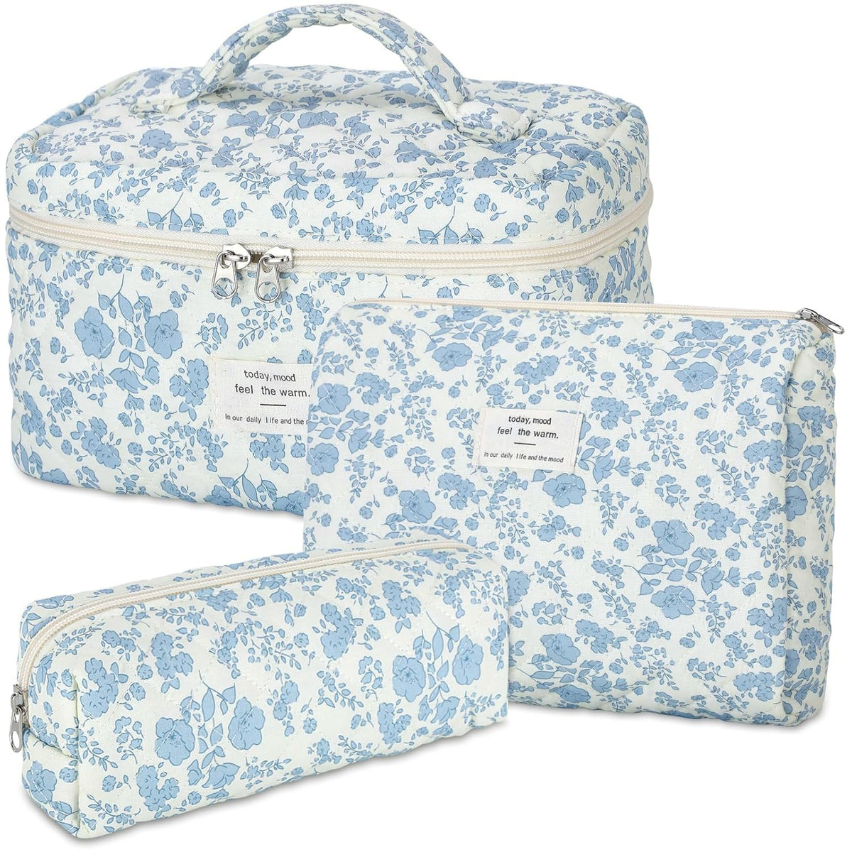 Senbowe floral makeup bag set large front view shows vibrant quilted fabric for everyday organization