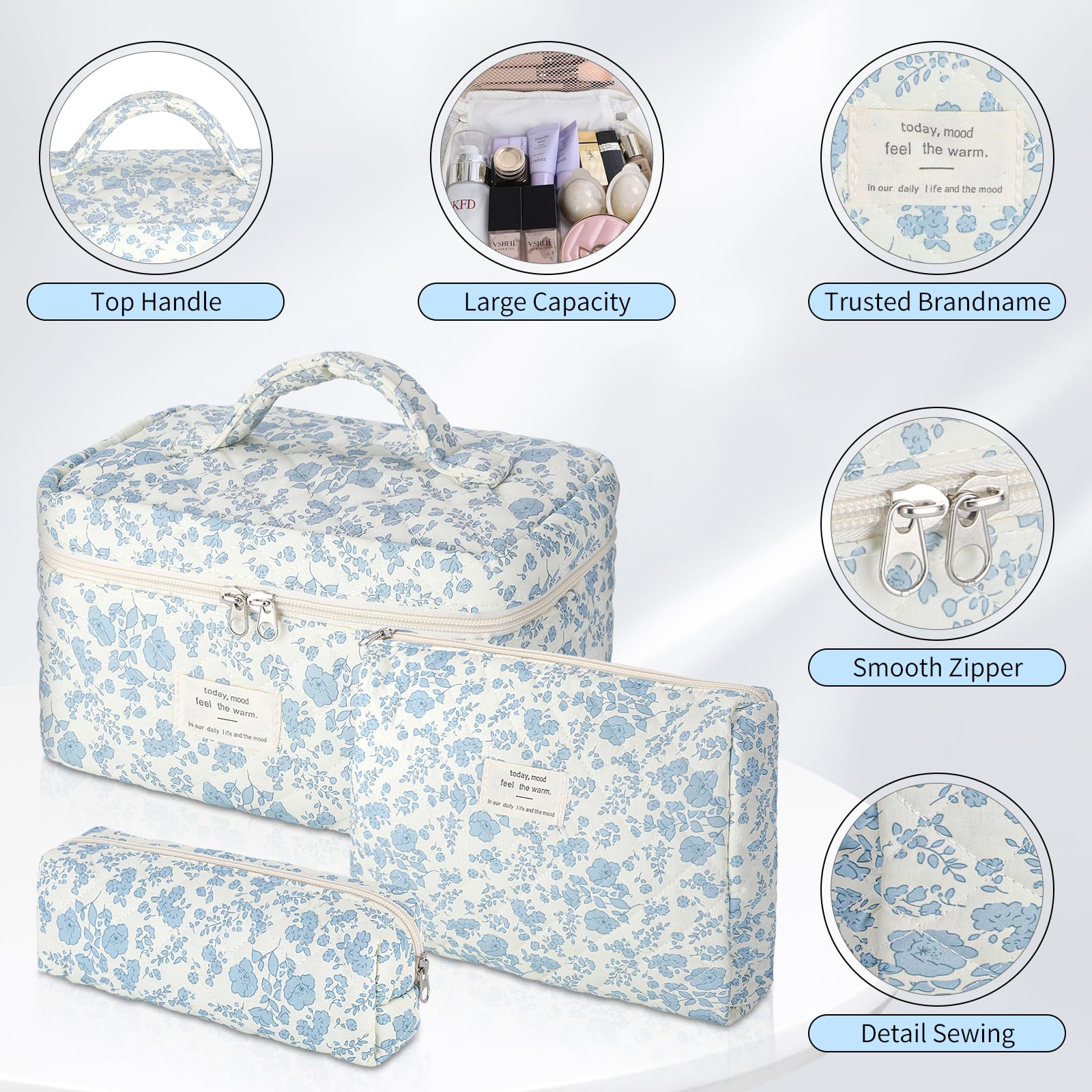 Senbowe floral makeup bag set small compact view ideal for purse-side cosmetics and touch-up kits