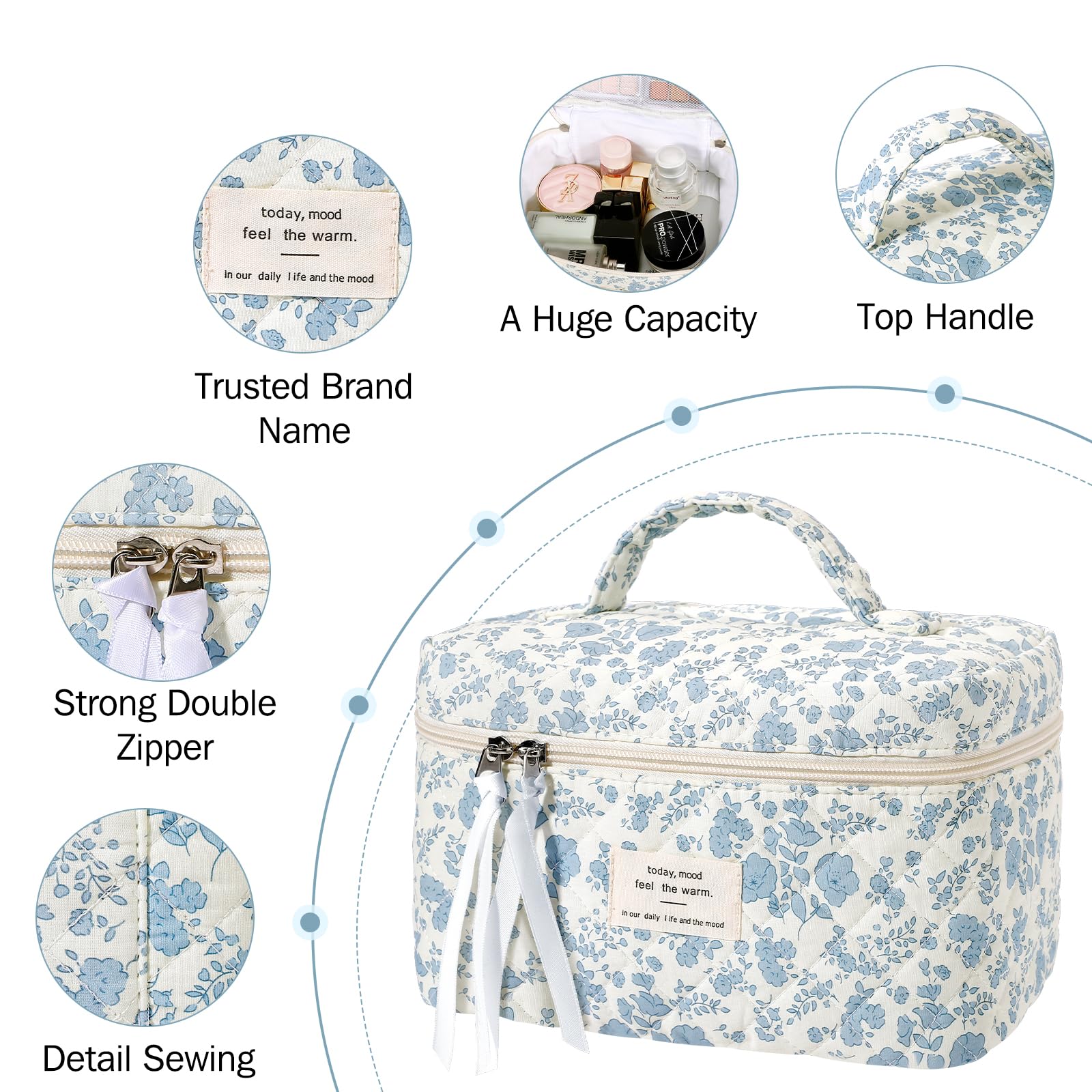 Senbowe large-capacity interior fits brushes, palettes, and skincare items.