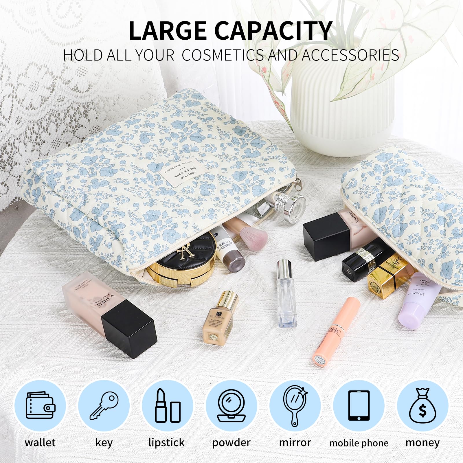 Senbowe makeup bag in hand demonstrates convenient everyday carry for quick touchups.