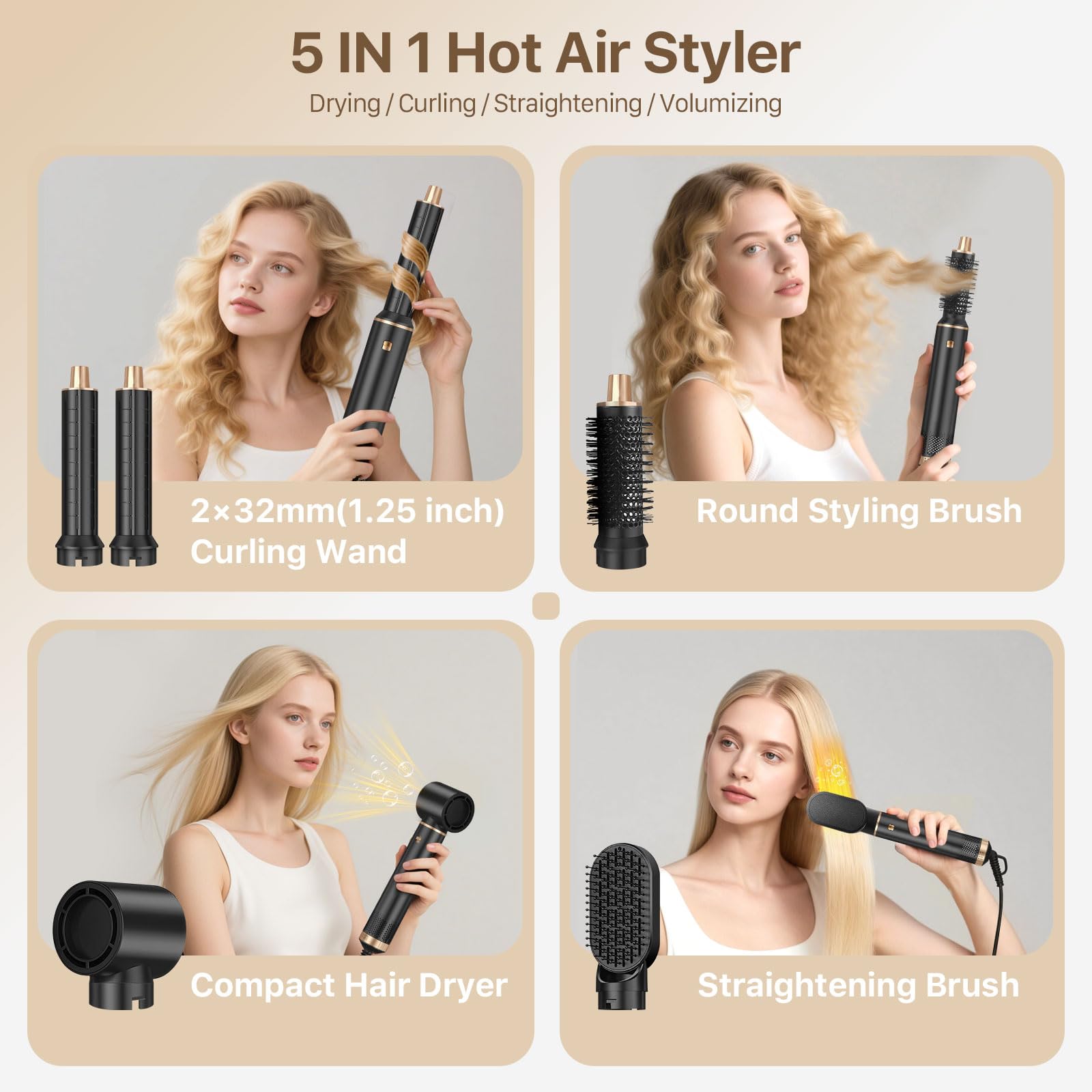 Sendowtek hot air styler set 3-level heat dial for customizable styling