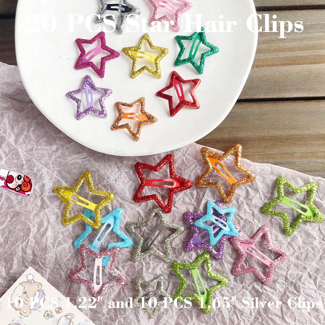 Seneeel colorful star clips suit girls and women for many occasions.