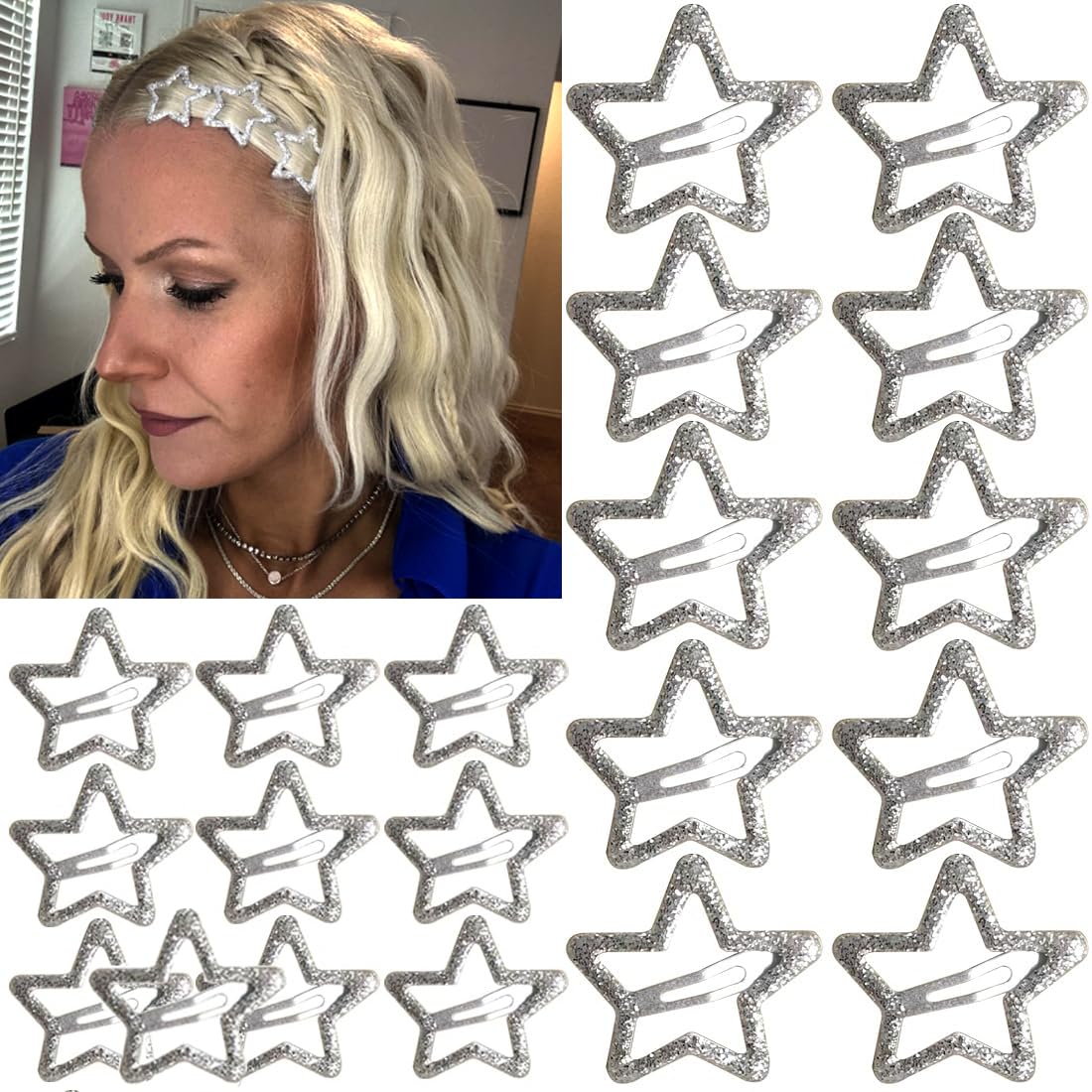 Seneeel star hair clip 1.22-inch securing a casual ponytail with subtle sparkle.