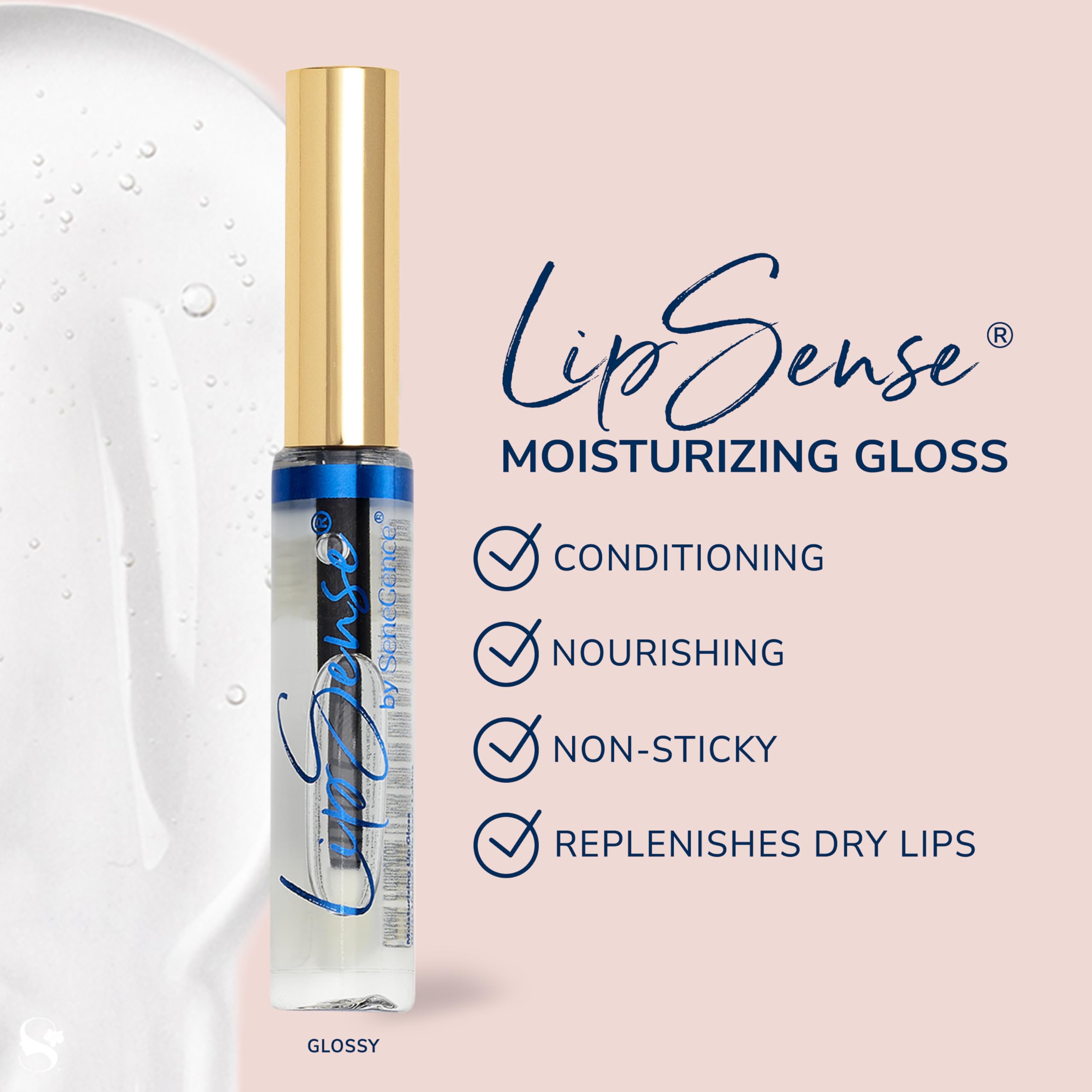 SeneGence LipSense Moisturizing Gloss featuring hyaluronic acid for long-lasting moisture.
