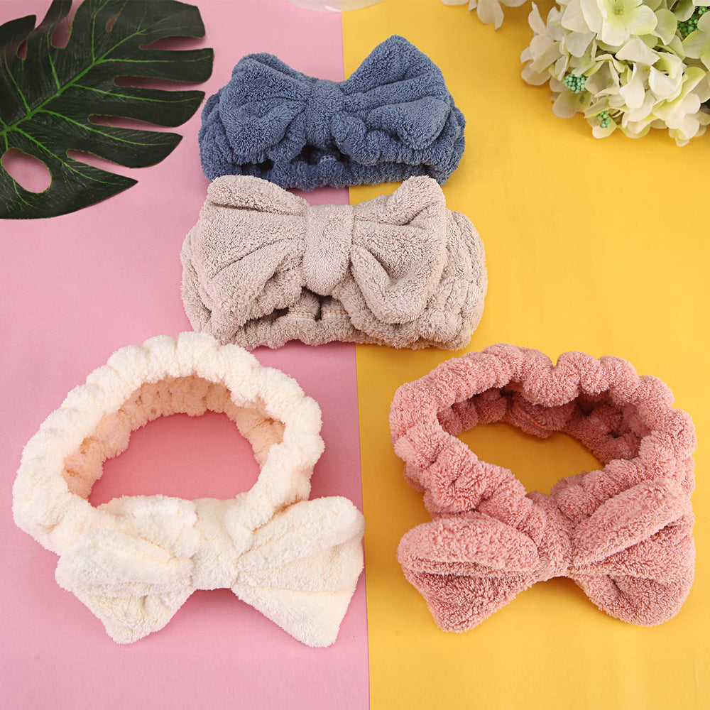 Senkary bow headband brown pack plush microfiber for skincare routines.
