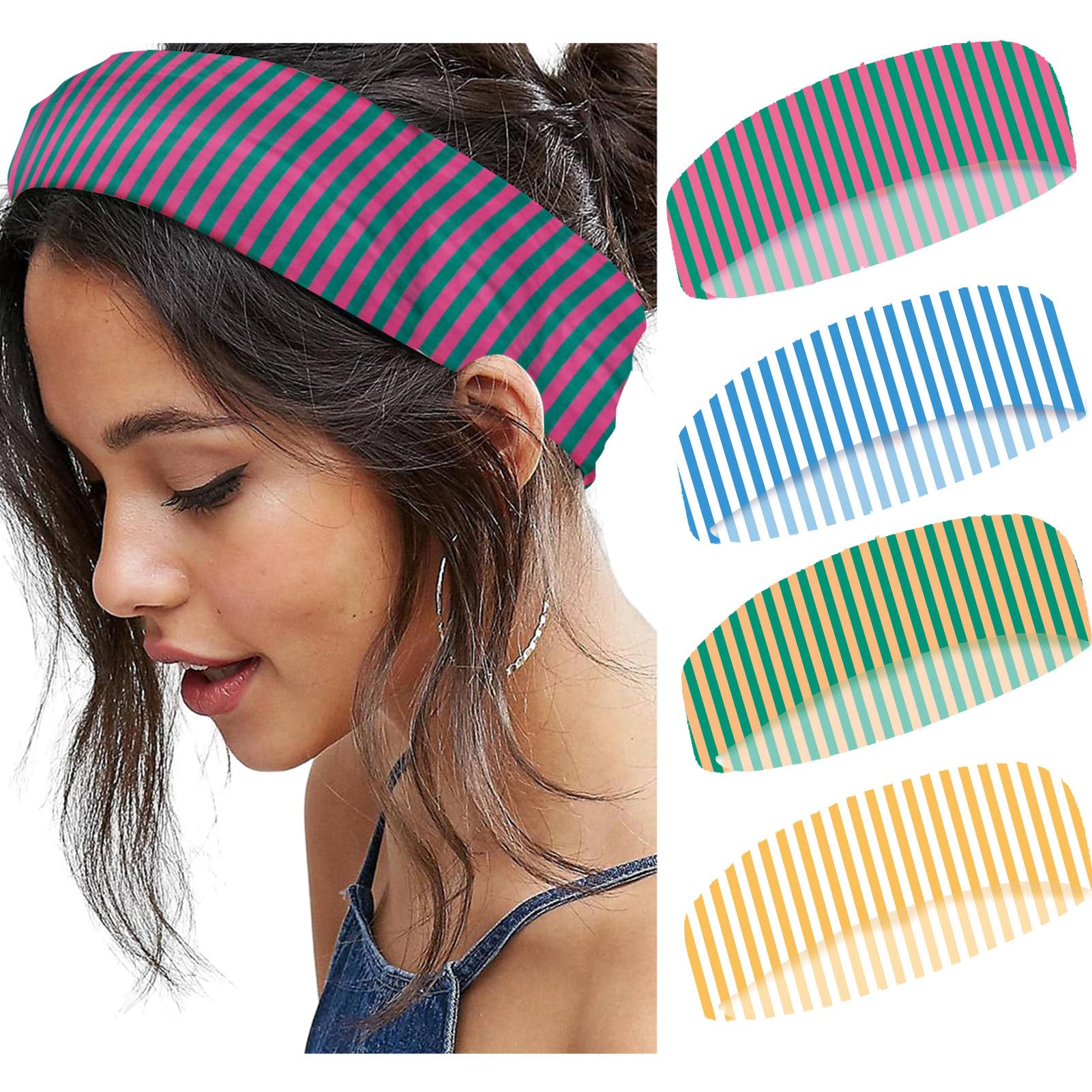 SENMAY striped headbands wide design for workouts with non-slip grip.