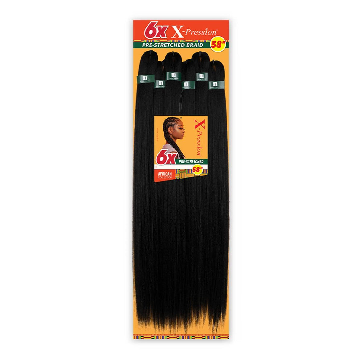 Sensationnel X-pression pre-stretched braiding hair packaging shows premium Kanekalon for easy installation