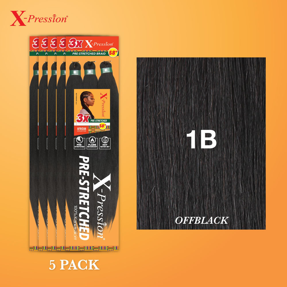 Sensationnel X-pression flame retardant kanekalon braid highlights safety during heat styling.