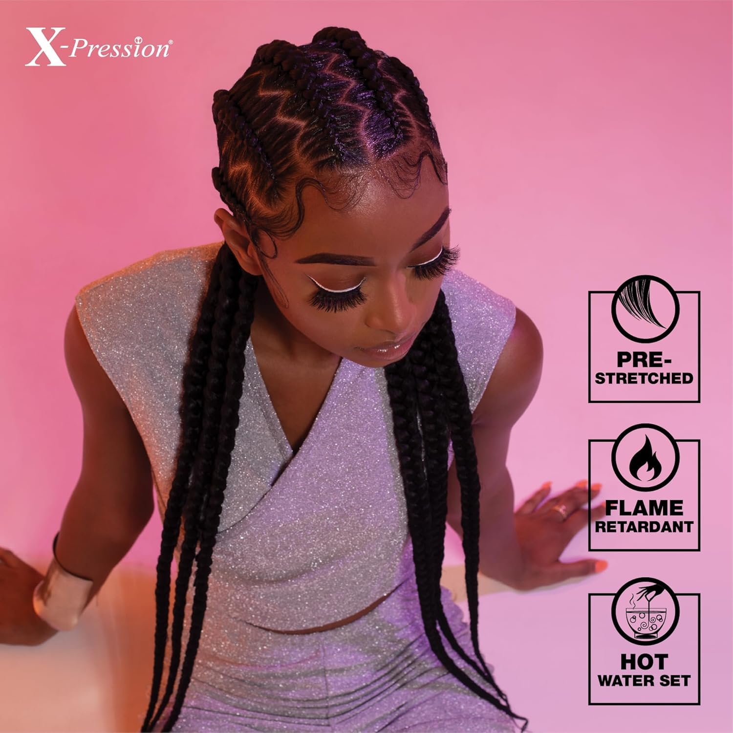 Sensationnel XPRESSION 3X braids 58in, flame retardant fiber supports durable day-to-day wear.