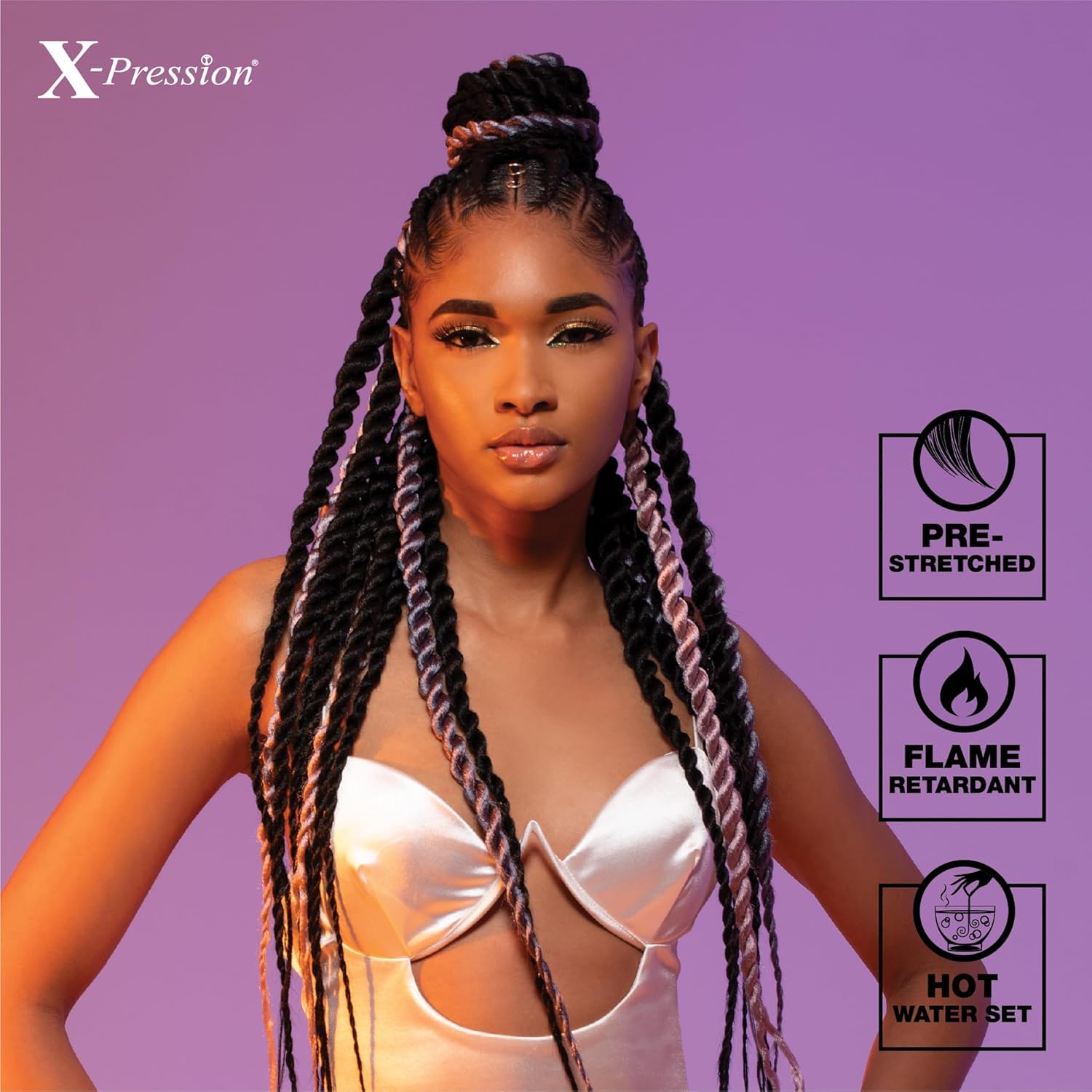 Sensationnel XPRESSION 3X pre-stretched braids 58in, 1B color ideal for versatile looks.