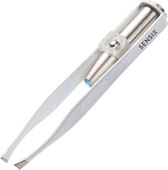 Sensica slant-tip lighted tweezers for eyebrow shaping with LED illumination