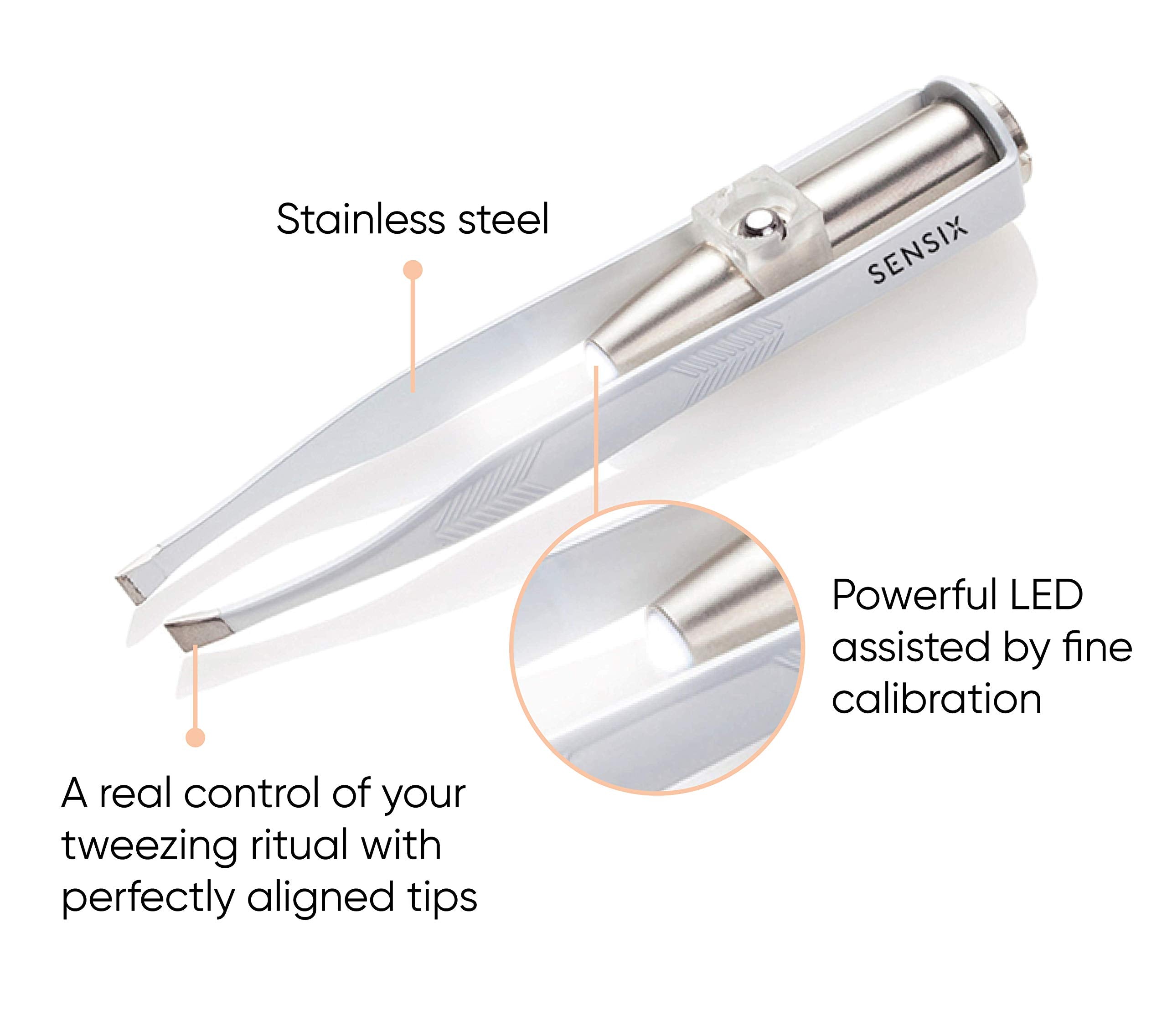 Sensica slant-tip lighted tweezers hygienic easy-clean surface for daily use
