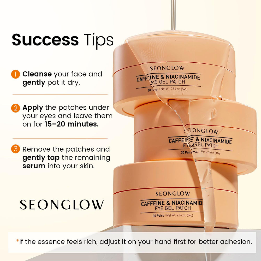 SEONGLOW caffeine under-eye patches travel-friendly—great for on-the-go refresh.