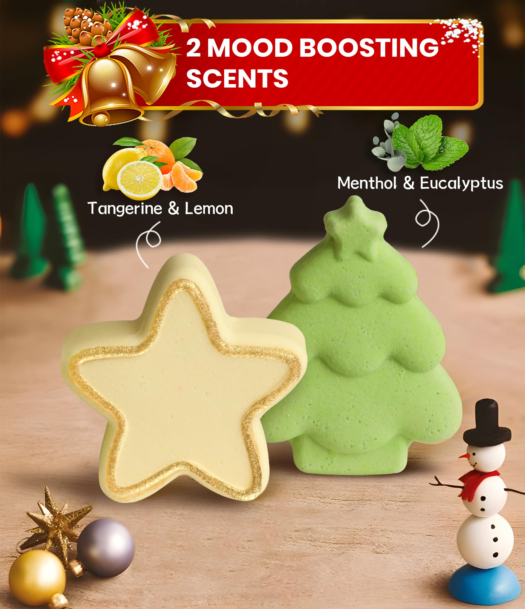 SEONNIX shower steamer on a shower floor releasing calming fragrance.