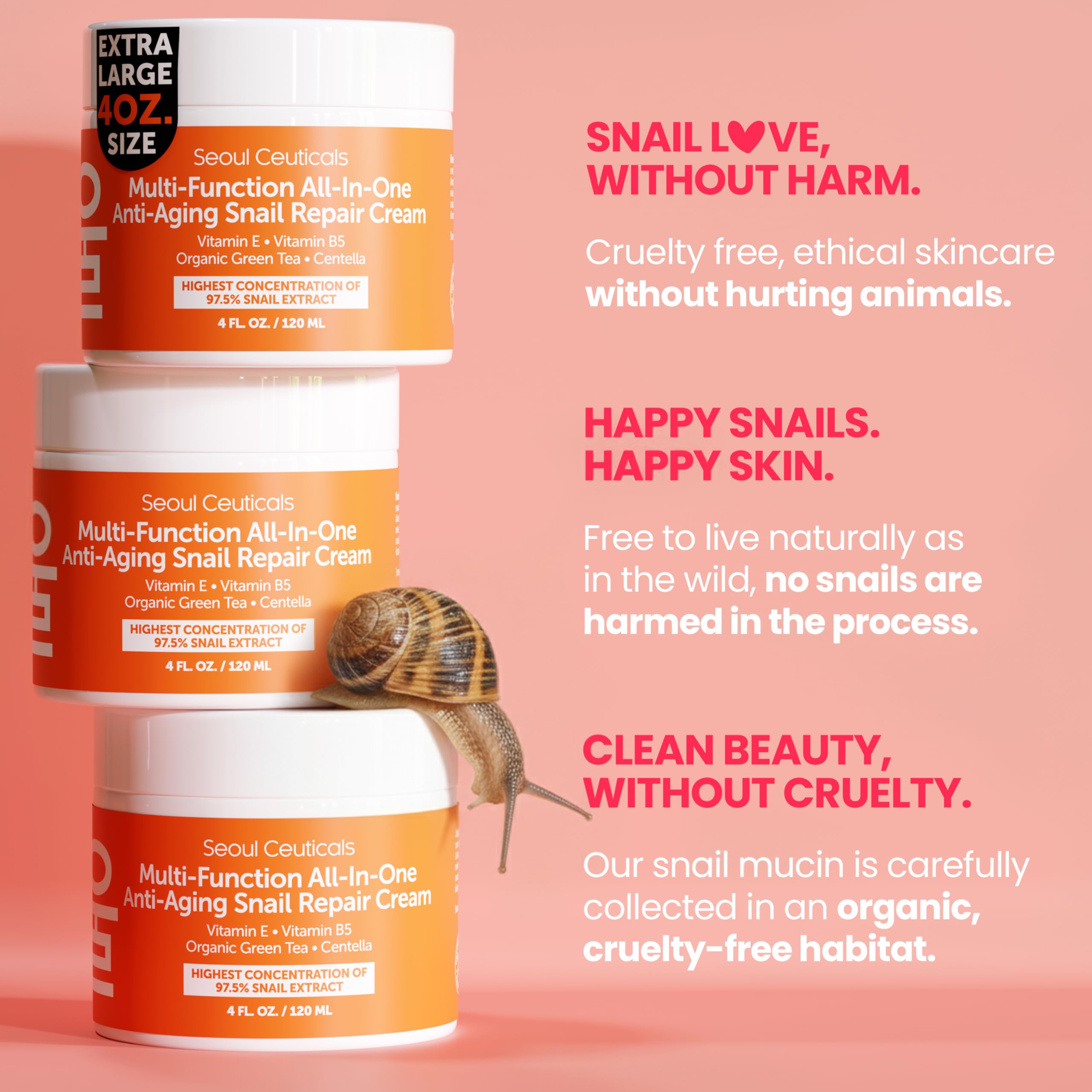 SeoulCeuticals cruelty-free symbol indicates ethical snail harvesting practices
