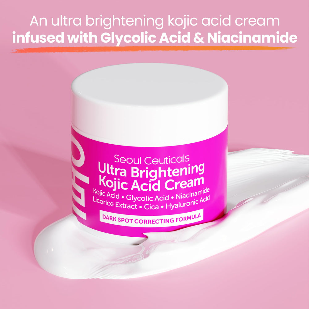 SeoulCeuticals Kojic Acid Cream on vanity supports daily skincare ritual.