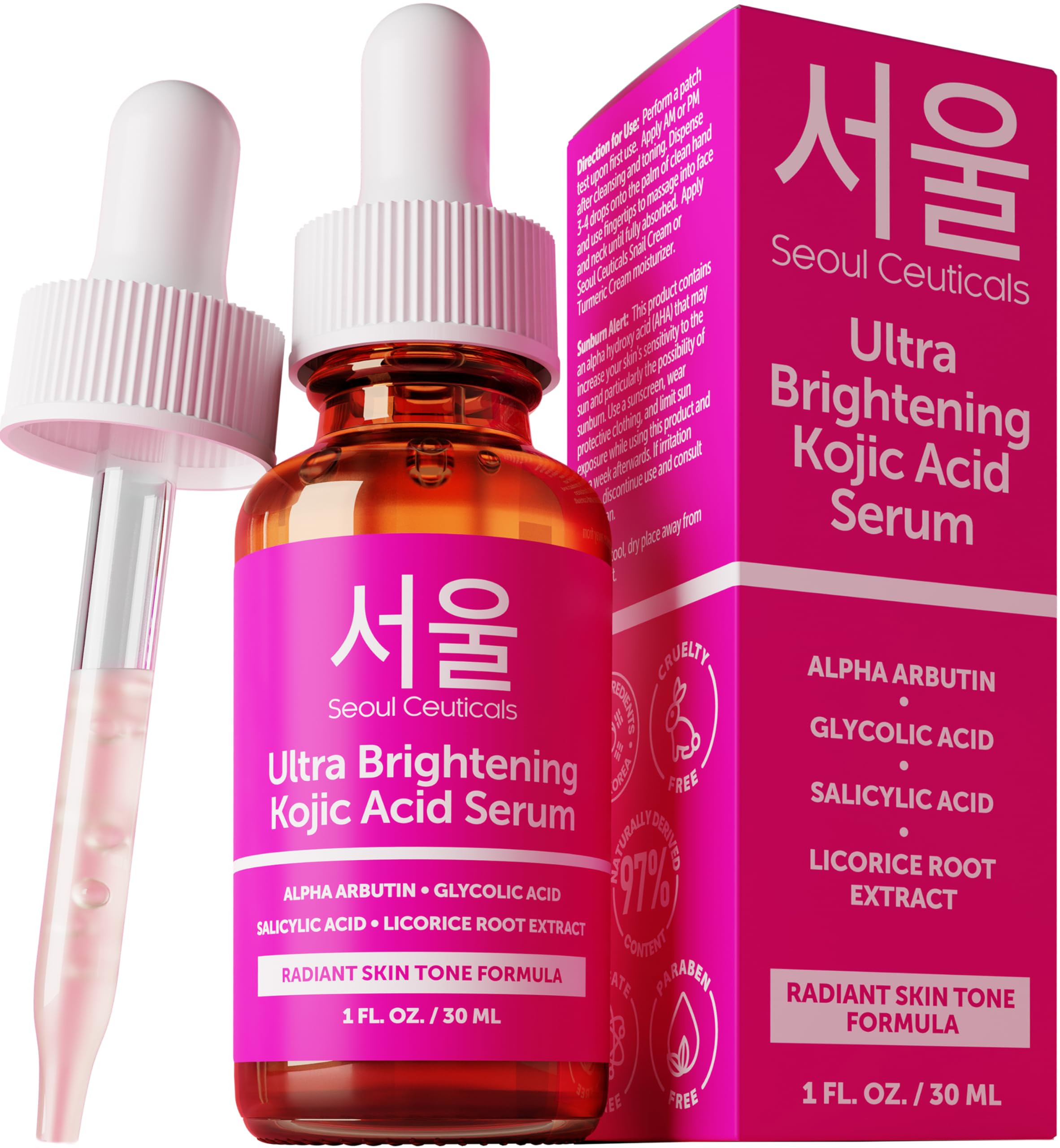 SeoulCeuticals Kojic Acid Serum bottle for even skin tone and brightening.