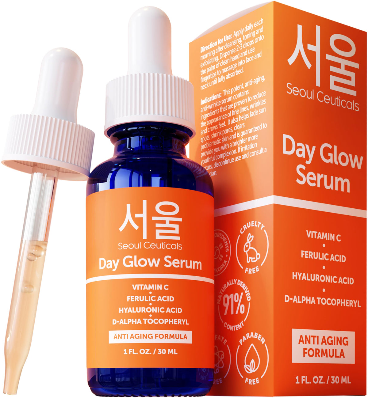 SeoulCeuticals vitamin C serum bottle highlighting brightening potential.