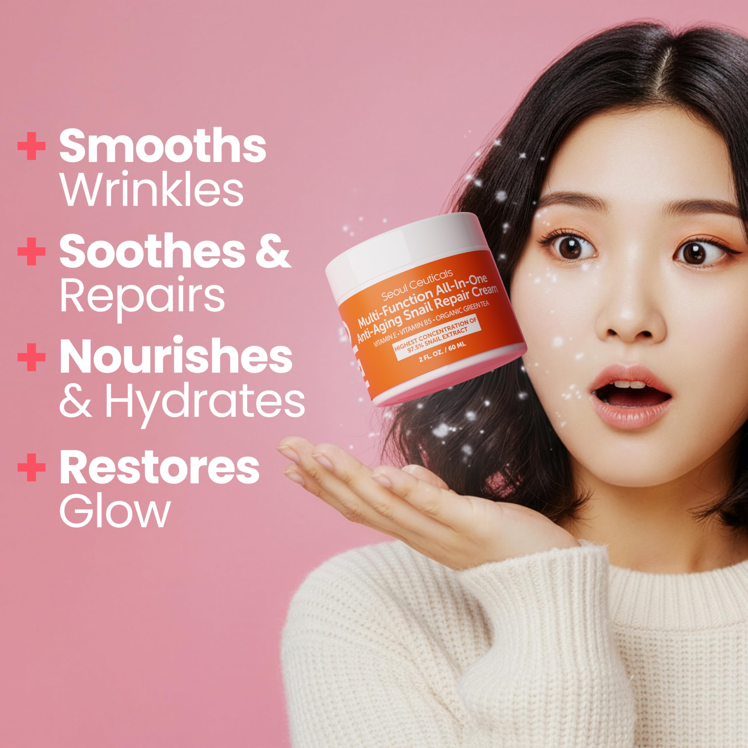 SeoulCeuticals snail mucin cream jar close-up showcases premium formula for healthier-looking skin