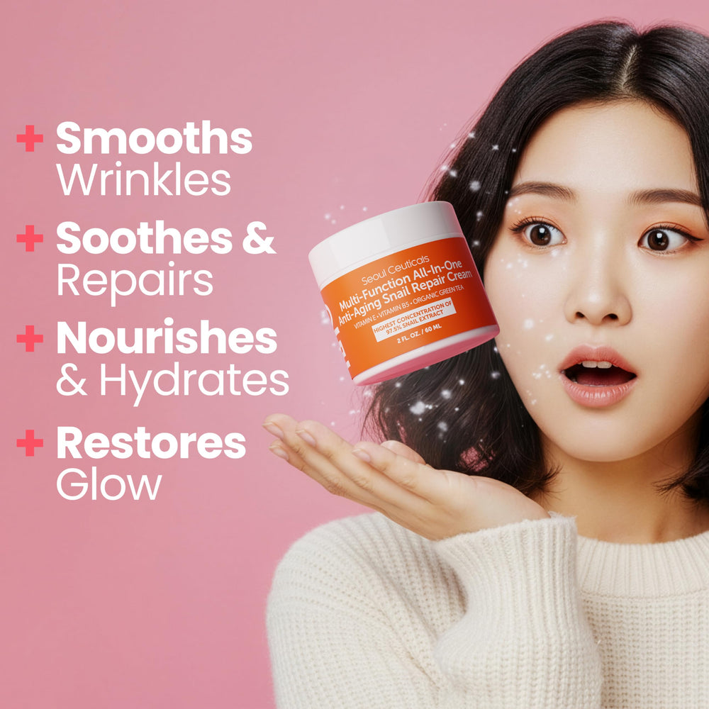 SeoulCeuticals snail mucin cream jar close-up showcases premium formula for healthier-looking skin