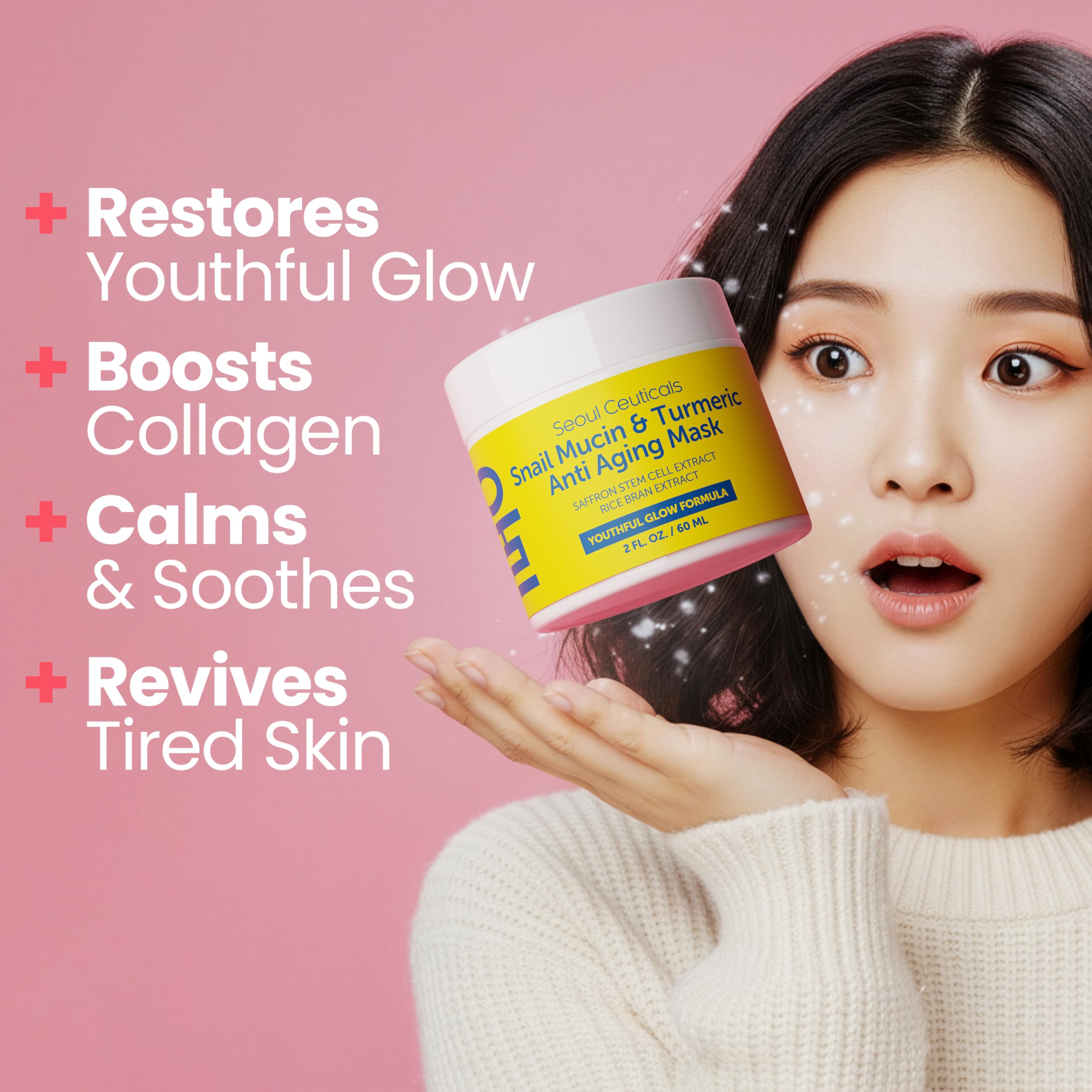 SeoulCeuticals snail mucin turmeric mask being applied for instant moisture