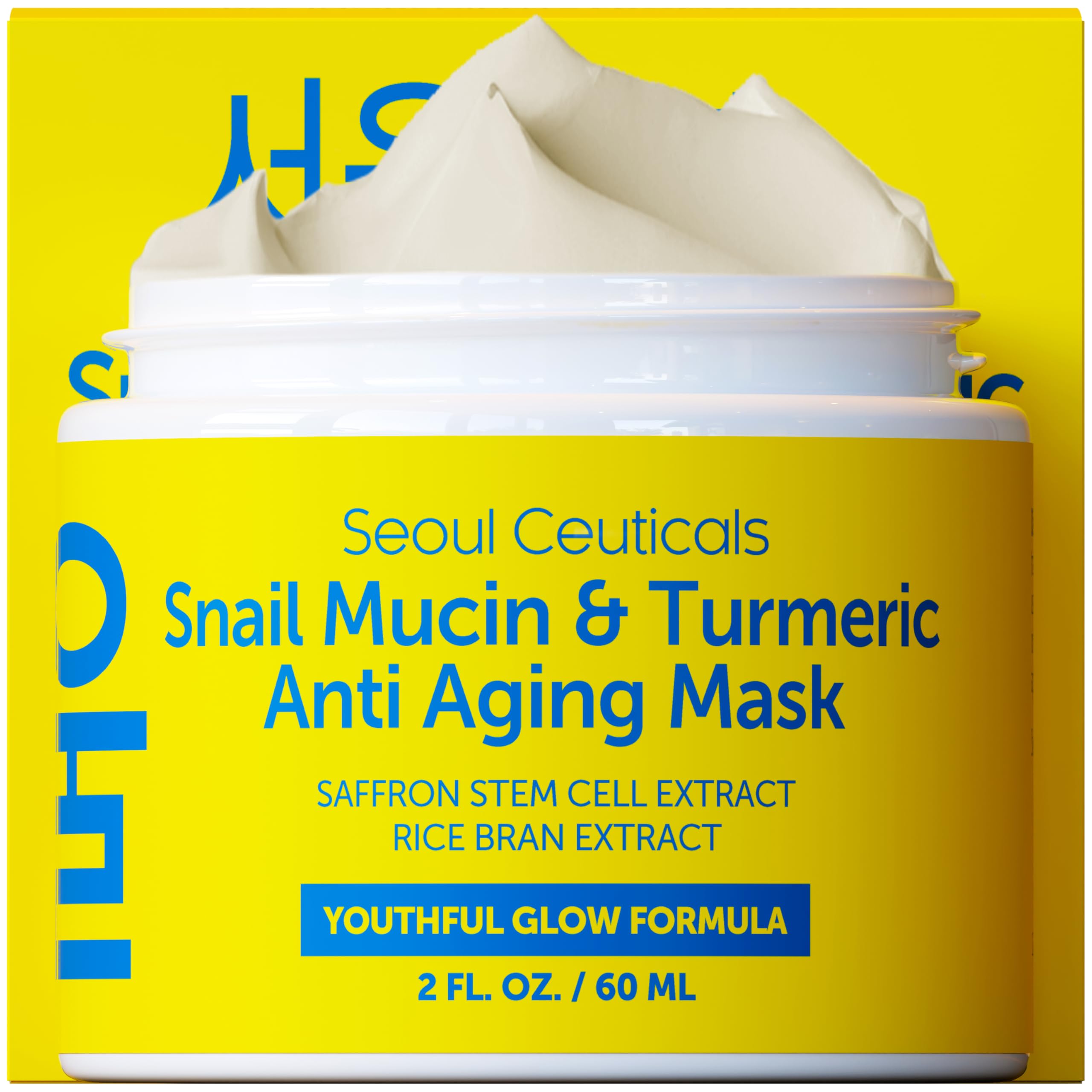 SeoulCeuticals snail mucin turmeric mask jar showing creamy hydration for radiant skin