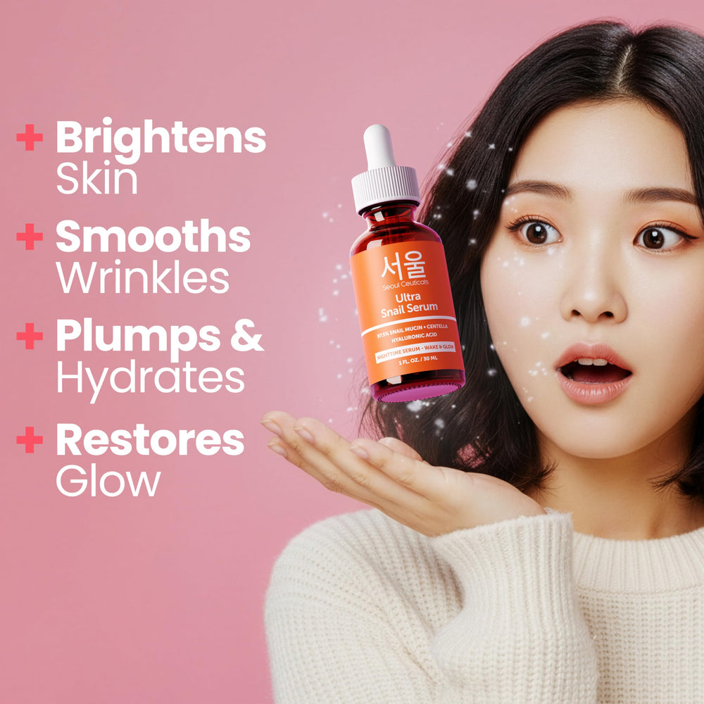 SeoulCeuticals snail serum dropper in action highlighting even skin tone.