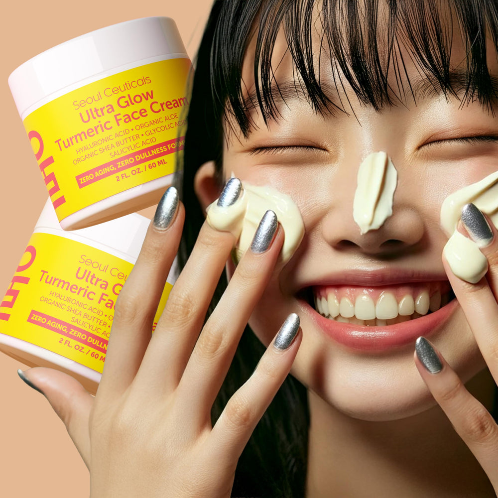 SeoulCeuticals Turmeric Cream texture swatch demonstrates smooth, absorbent finish for everyday use.