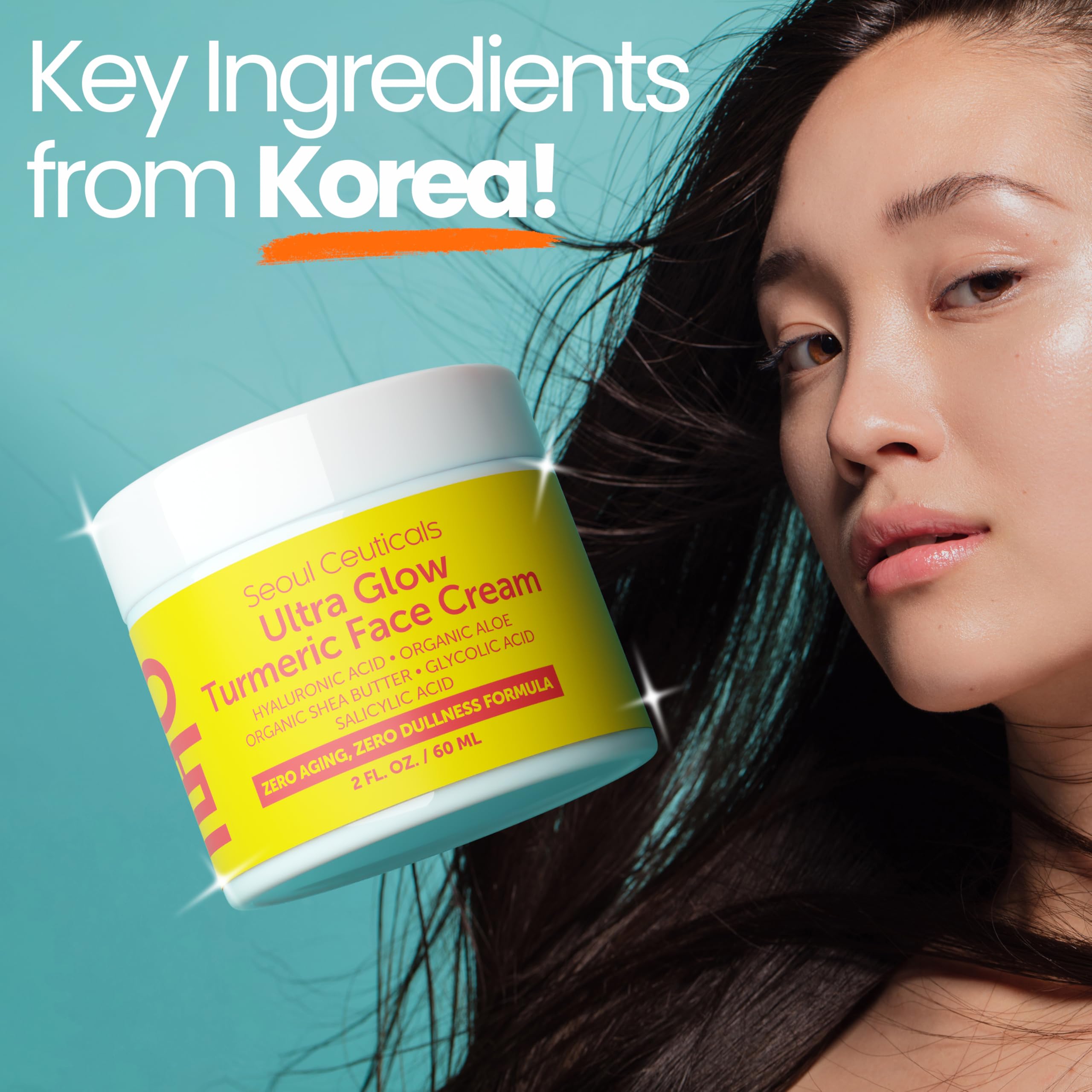 SeoulCeuticals Turmeric Cream vegan cruelty-free badge alongside product image.