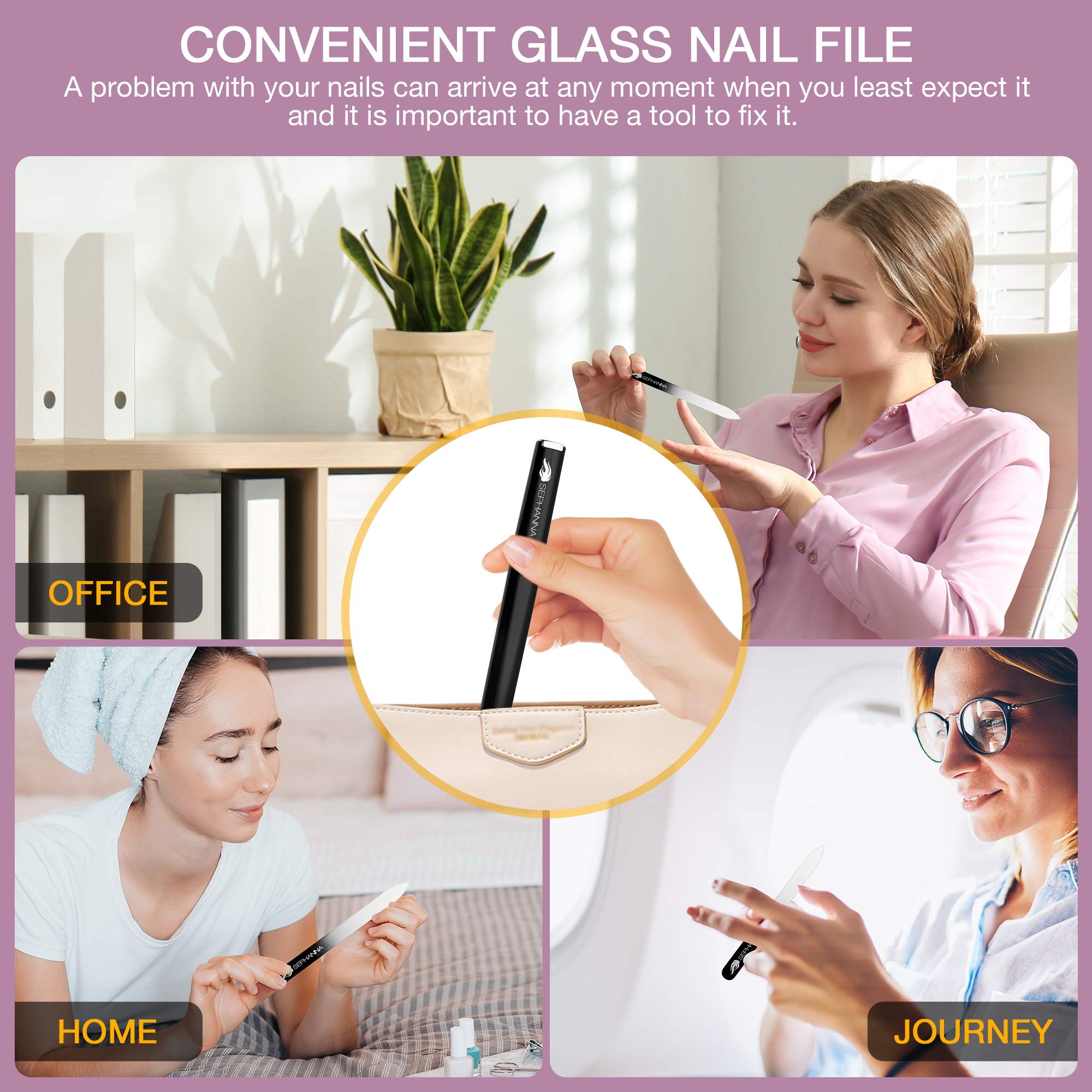 SEPHANNA Crystal Glass Nail File in travel case, portable and protected